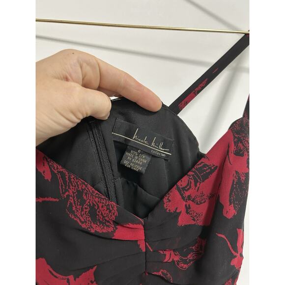 Vintage Nicole Miller Y2K Black Red Gothic Floral Fairy Sequin Silk Dress Size 0 - Picture 4 of 9